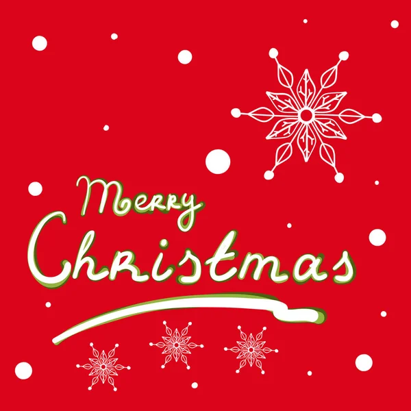 赤い背景に白い文字 メリークリスマスと雪の結晶 ベクターイラスト — ストックベクタ