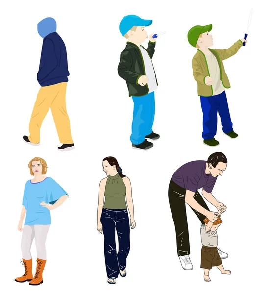 Een Stel Verschillende Mensen Mannen Vrouwen Kinderen Vectorillustratie — Stockvector