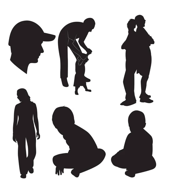 Set Silhouettes People Children Parents Vector Illustration — Stock Vector