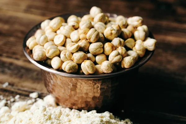 Roasted Salted Chickpeas Bowl Closeup Stock Picture