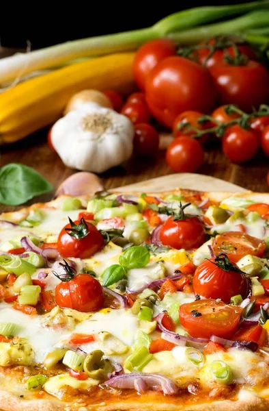 Fresh Homemade Pizza Vegetables — Stock Photo, Image