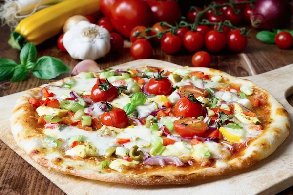 Fresh Homemade Pizza Vegetables Stock Photo