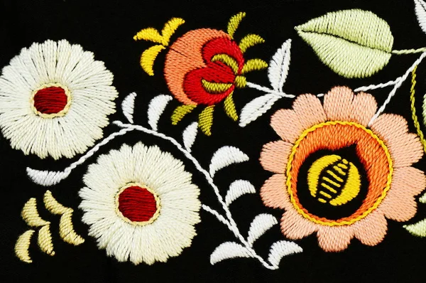 Tradiční Moravská Folklorní Výšivky Květinovými Vzory — Stock fotografie