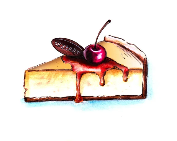 Watercolor drawing cake cheesecake