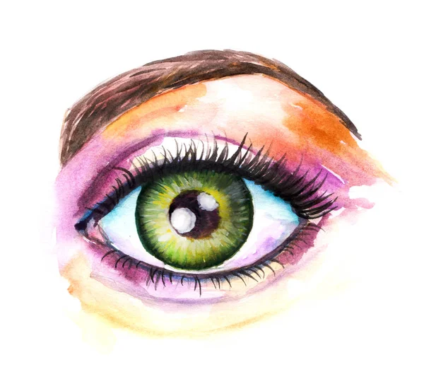 eye open green eyelashes watercolor drawing