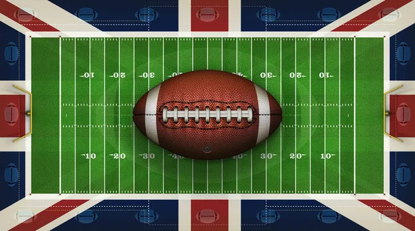 American Football Field, British Flag and Footballs Background
