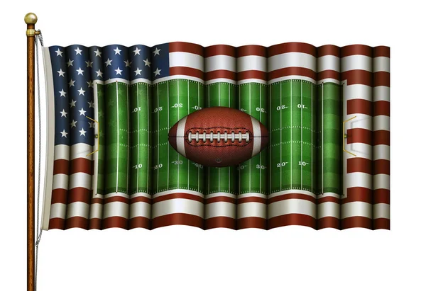 American Football Field - uns Flagge Composite mit Fußball in hin und her — Stockfoto