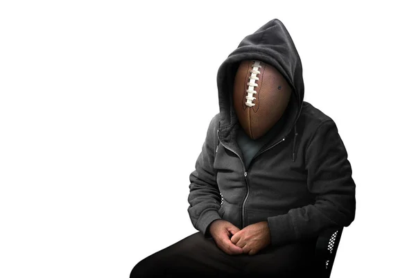 American Football als Kopf auf Mann im Kapuzenpulli — Stockfoto