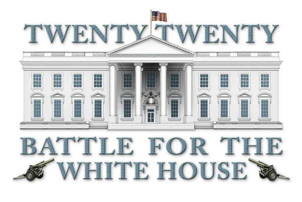 横幅标题为 二十二十 为白宫而战 包括白宫和两门大炮 3D说明 — 图库照片