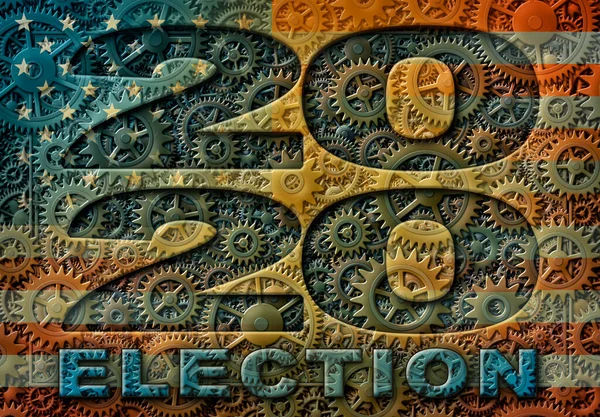 Year 2020 Word Election Illustrated Pattern Interlocking Gears Flag Overlay — Stock Photo, Image