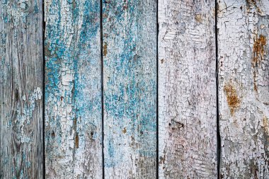 Eski ahşap yüzey, beyaz ve mavi kırık boya ile doku kaplı