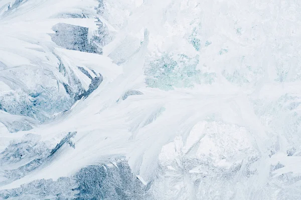 Padrão Congelado Vidro Janela Inverno Matizado Azul — Fotografia de Stock