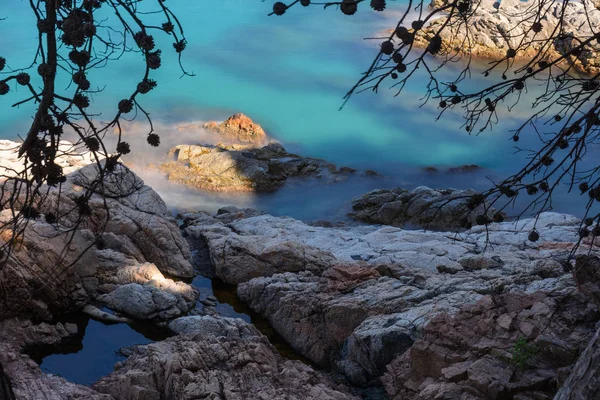 Platja Aro Spanya Bazı Şubelerinde Yukarıdan Önünde Zümrüt Ipeksi Suların — Stok fotoğraf