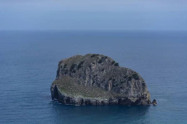 Bir Kayalık Ada Atlantik Okyanusu Ile Bazı Bitki Örtüsü Bask — Stok fotoğraf