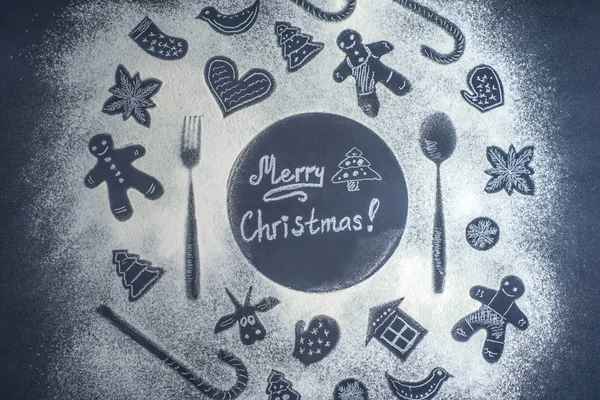 Yeni Yıl ve Noel tatili menü konsepti. Un tozu cin