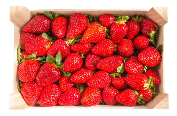 Pohled shora jahody box izolovaných na bílém pozadí — Stock fotografie