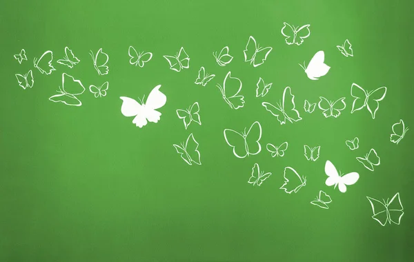 Hintergrund der weißen Silhouetten Schmetterlinge fliegen — Stockfoto