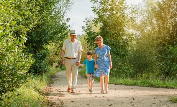 Avós e netos caminhando ao ar livre — Fotografia de Stock