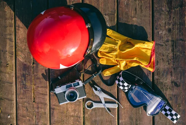 Retro accessoires set voor motorfiets reis — Stockfoto