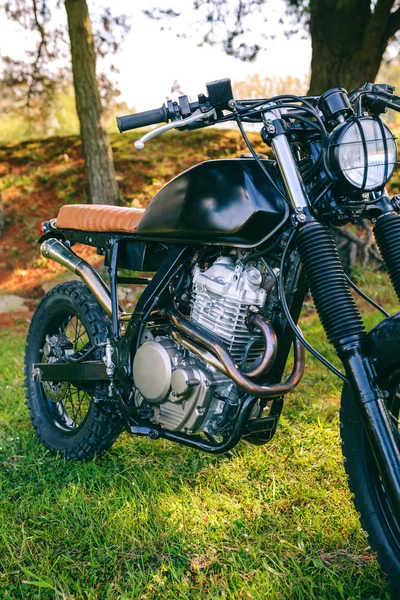 Niestandardowe motocykl zaparkowany na polu — Zdjęcie stockowe
