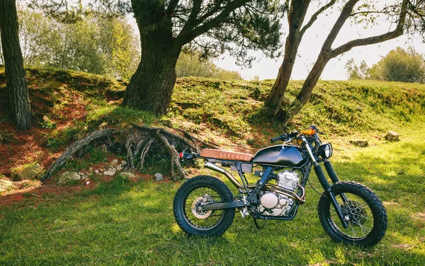 Niestandardowy motocykl zaparkowany w polu — Zdjęcie stockowe