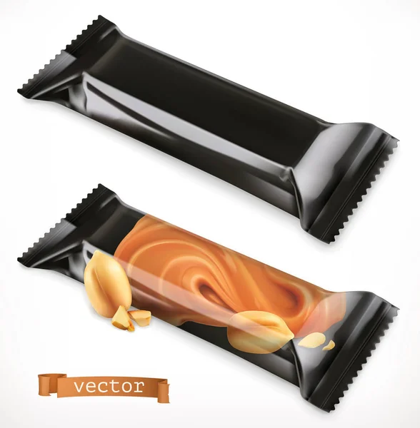 Μαύρο Πολυμερούς Συσκευασίας Για Τρόφιμα Σοκολάτα Μπαρ Εικονίδιο Του Ρεαλιστική — Διανυσματικό Αρχείο