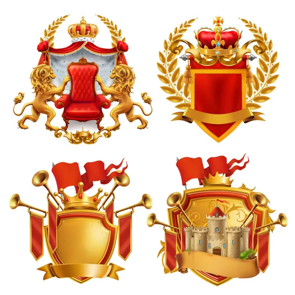 Royal Coat Arms King Kingdom Vector Emblem Set — Stock Vector
