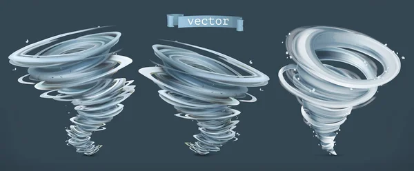 Tornado Huracán Sobre Fondo Oscuro Vector Icono Conjunto — Vector de stock