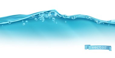 Wave of water and bubbles. 3d vector clipart