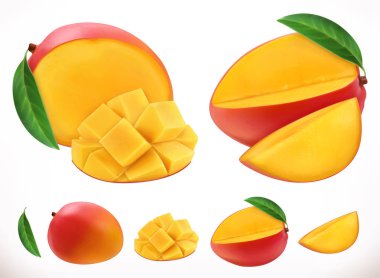 Mango. Taze meyve 3d gerçekçi vektör simgesi