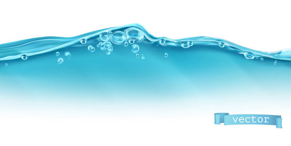 Wave of water and bubbles. 3d vector