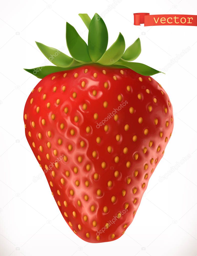 Strawberry. Fresh fruit 3d realistic vector icon