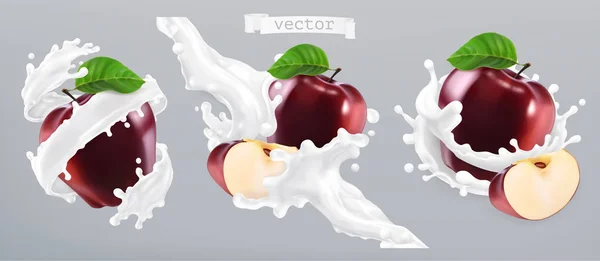 Manzana Leche Salpicada Yogur Icono Vector Realista — Archivo Imágenes Vectoriales