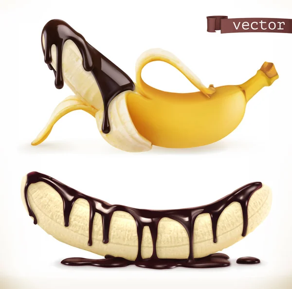 Banana Chocolate Ícone Vetorial Realista — Vetor de Stock