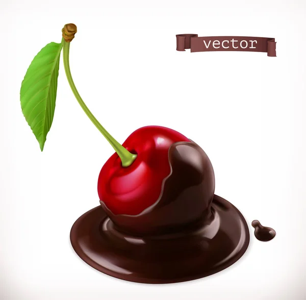 Cereza Con Chocolate Icono Vector Realista — Archivo Imágenes Vectoriales