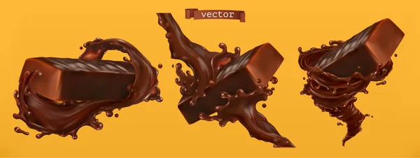 Barra Chocolate Con Salpicadura Vector Realista — Vector de stock
