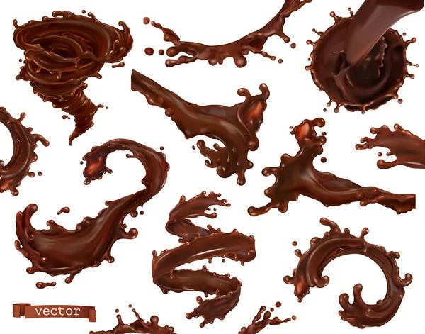 Chocolate Splash Realistic Vector Set — Stock Vector