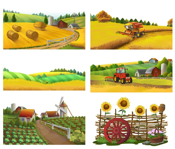 Farm Rural Landscape Vector Set — Stock Vector