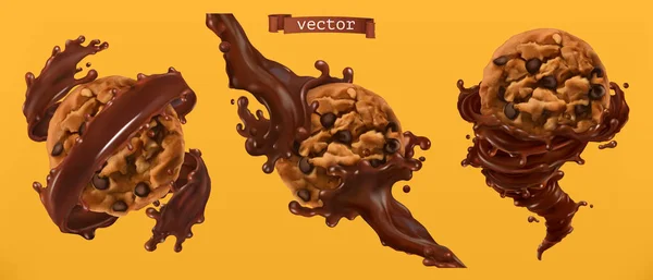 Koekjes Chocolade Spatten Realistische Vector — Stockvector