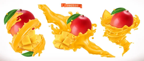 Jugo Mango Fresco Fruta Icono Vector Realista — Vector de stock