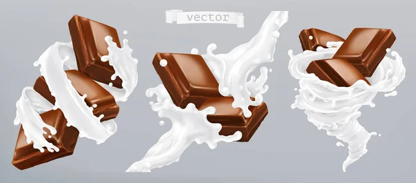 Susu Dan Coklat Ikon Vektor Realistik - Stok Vektor