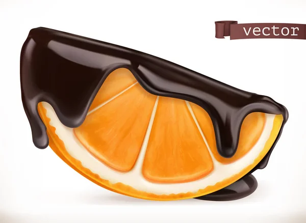 Orange Dans Chocolat Icône Vectorielle Réaliste — Image vectorielle