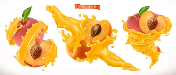 Pfirsich Und Aprikosensaft Frisches Obst Realistisches Vektorsymbol — Stockvektor