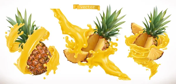 Jugo Piña Fresco Fruta Icono Vector Realista — Archivo Imágenes Vectoriales