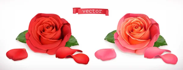 Fiore Rosa Icona Vettoriale Realistica — Vettoriale Stock