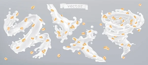 Haferflocken Und Milchspritzer Realistisches Vektorsymbol — Stockvektor