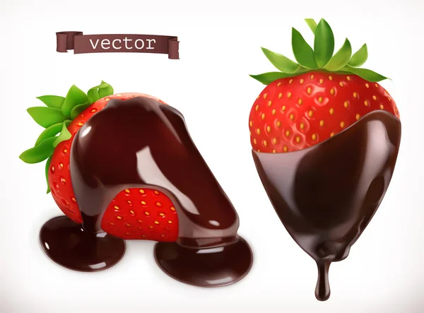 Stroberi Dalam Coklat Ikon Vektor Realistik - Stok Vektor