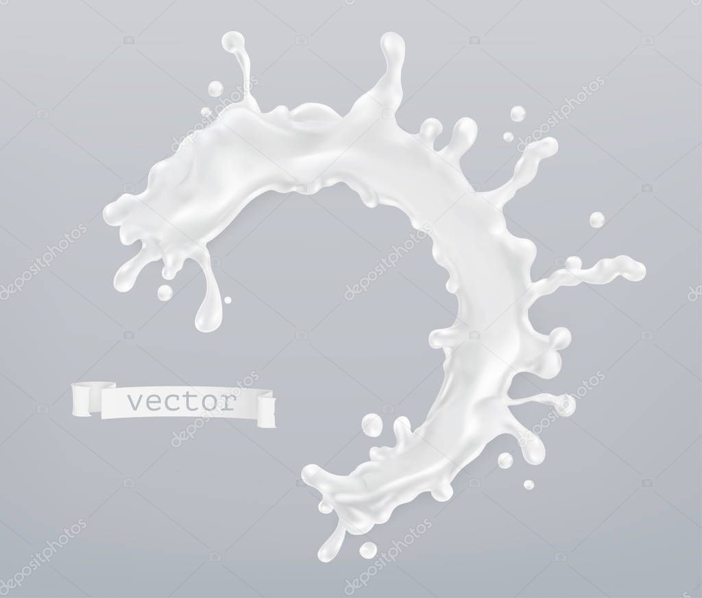 Milk splash. 3d vector element