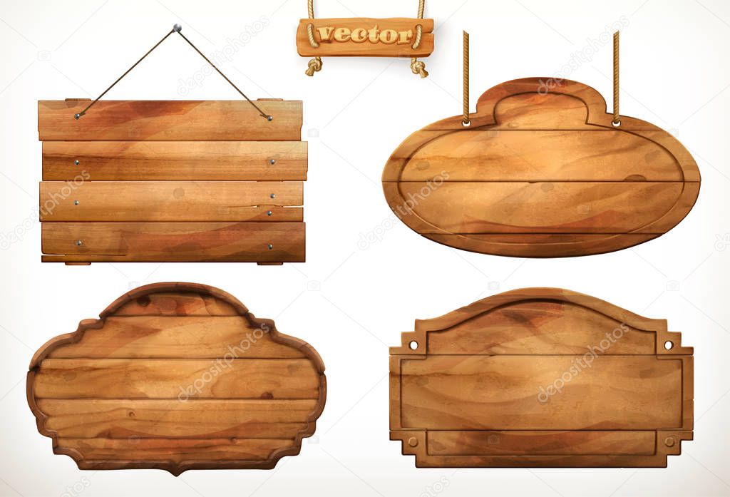 Wooden board, old wood vector set