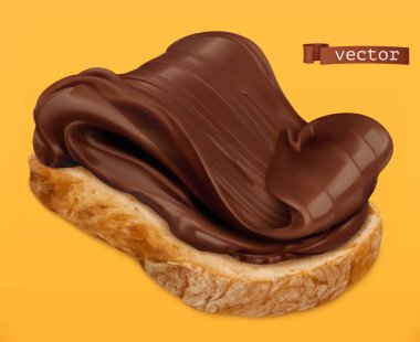 Ekmek arası çikolata yayıldı. 3D vektör gerçekçi simgesi